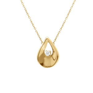 COLLIER ACIER DORÉ GOUTTE 1 OXYDE BLANC SERTI 40+5CM