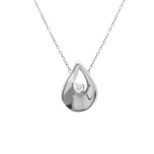 COLLIER ACIER GOUTTE 1 OXYDE BLANC SERTI 40+5CM