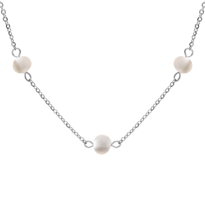 COLLIER ACIER ET PERLES DE CULTURE D'EAU DOUCE 42+4CM