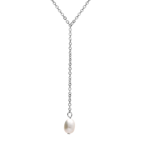 COLLIER ACIER ET PERLES DE CULTURE D'EAU DOUCE  49CM