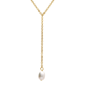 COLLIER ACIER ET PVD DORÉ  PERLES DE CULTURE D'EAU DOUCE  49CM