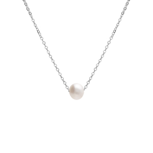 COLLIER ACIER ET PERLE DE CULTURE D'EAU DOUCE 40+9CM