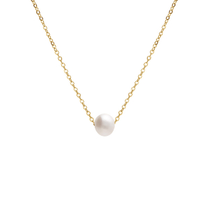 COLLIER ACIER ET PVD DORÉ ET PERLE DE CULTURE D'EAU DOUCE 40+9CM