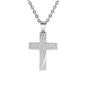 COLLIER ACIER PENDENTIF CROIX 43X29MM  50+5CM