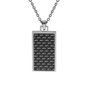 COLLIER ACIER PENDENTIF RECTANGULAIRE CARBONE 31X18MM  50+5CM