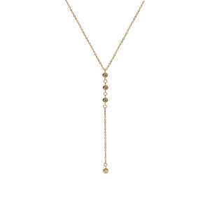 COLLIER ACIER ET PVD DORÉ FORME Y AVEC OXYDES BLANCS SERTIS CLOS 40+5CM