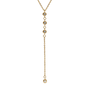COLLIER ACIER ET PVD DORÉ FORME Y AVEC OXYDES BLANCS SERTIS CLOS 40+5CM
