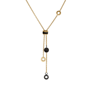 COLLIER ACIER ET PVD DORÉ FORME Y AVEC PASTILLES PVD NOIR 43+5CM