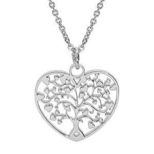 COLLIER ACIER PENDENTIF COEUR ARBRE DE VIE DECOUPE 22MM  40+5CM