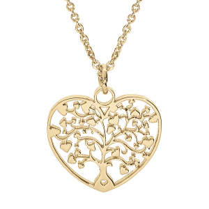 COLLIER ACIER PVD DORÉ PENDENTIF COEUR ARBRE DE VIE DECOUPE 22MM  40+5CM