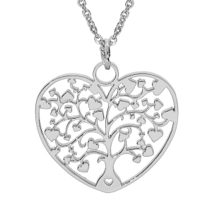 COLLIER ACIER PENDENTIF COEUR ARBRE DE VIE DECOUPE 28MM  40+5CM