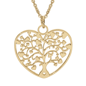 COLLIER ACIER ET PVD DORÉ  PENDENTIF COEUR ARBRE DE VIE DECOUPE 28MM  40+5CM