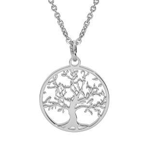 COLLIER ACIER PENDENTIF ROND ARBRE DE VIE DECOUPE 20MM  40+5CM