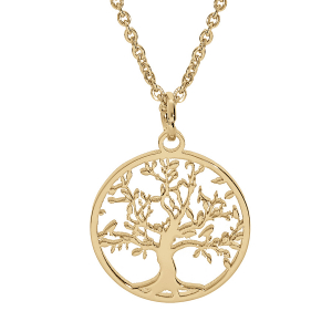 COLLIER ACIER ET PVD DORÉ PENDENTIF ROND ARBRE DE VIE DECOUPE 20MM  40+5CM