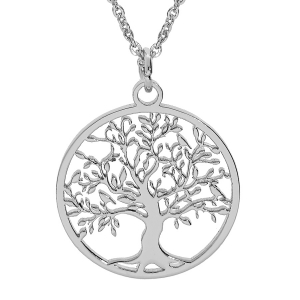 COLLIER ACIER PENDENTIF ROND ARBRE DE VIE DECOUPE 25MM  40+5CM