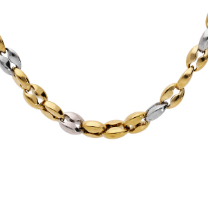COLLIER ACIER ET PVD DORÉ GRAIN DE CAFÉ 50+5CM