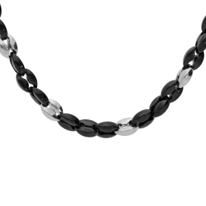 COLLIER ACIER ET PVD NOIR GRAIN DE CAFÉ 50+5CM