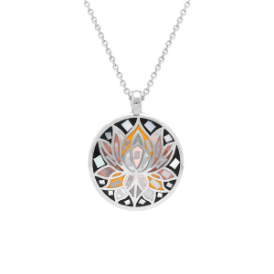 COLLIER ACIER STELLA MIA  ROND 16MM FLEUR DE LOTUS RÉSINE ET NACRE  45+10CM