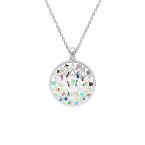 COLLIER ACIER STELLA MIA  ROND FLEUR DE LOTUS RÉSINE ET NACRE  45+10CM