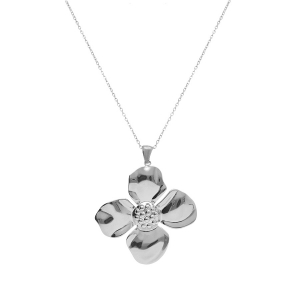 COLLIER ACIER PENDENTIF  FLEUR DIM 37X37 -  40+5CM