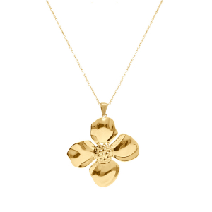COLLIER ACIER DORÉ JAUNE PENDENTIF  FLEUR 40+5CM