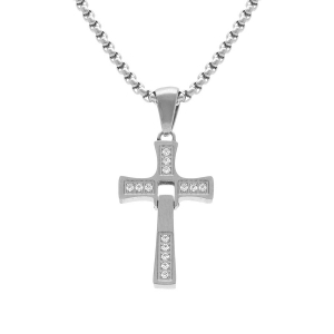 COLLIER ACIER PENDENTIF CROIX ARTICULÉE 20 X 14MM AVEC OXYDES BLANCS 45+10CM