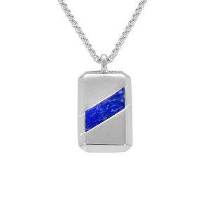 COLLIER  ACIER PENDENTIF RECTANGULAIRE 30 X 18MM  LAPIS LAZULI RECONSTITUÉE 51CM