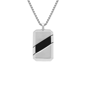 COLLIER ACIER PENDENTIF RECTANGULAIRE 30 X 18MM  ONYX RECONSTITUÉE 51CM