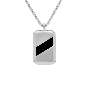 COLLIER ACIER PENDENTIF RECTANGULAIRE 30 X 18MM  ONYX RECONSTITUÉE 51CM