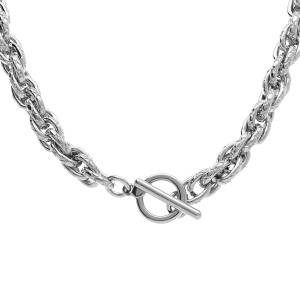 COLLIER ACIER MAILLE 8MM  FERMOIR BARETTE 40CM