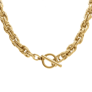 COLLIER ACIER DORÉ MAILLE 8MM  FERMOIR BARETTE 40CM