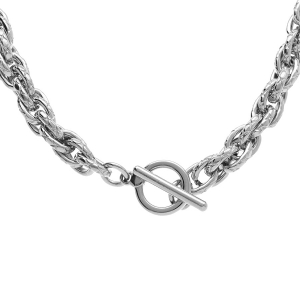 COLLIER ACIER MAILLE 8MM  FERMOIR BARETTE 42CM