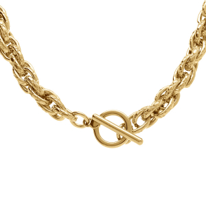 COLLIER ACIER DORÉ MAILLE 8MM  FERMOIR BARETTE 42CM