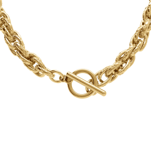 COLLIER ACIER DORÉ MAILLE 8MM  FERMOIR BARETTE 44CM