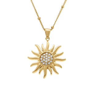COLLIER ACIER PENDENTIF SOLEIL 30MM OXYDES BLANCS 40+5CM