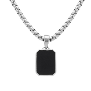 COLLIER ACIER PENDENTIF NOIR IMITATION 22MMX15MM  50+5CM