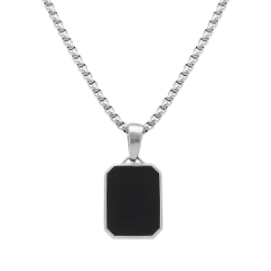 COLLIER ACIER PENDENTIF ONYX NOIR IMITATION 22MMX15MM  59CM REGLABLE 54