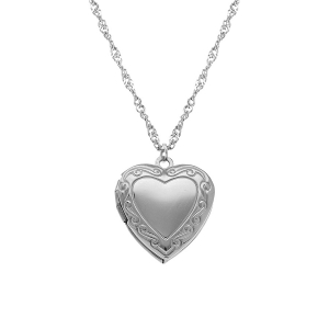 COLLIER ACIER PENDENTIF CASSOLETTE COEUR  45+10CM