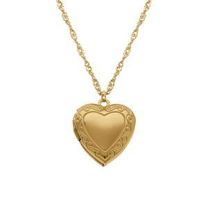 COLLIER ACIER DORÉ PENDENTIF CASSOLETTE COEUR  45+10CM
