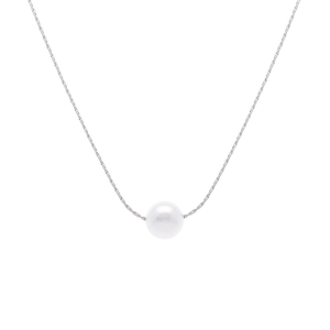COLLIER ACIER PENDENTIF PERLE BLANCJE IMITATION 6MM 40+5CM