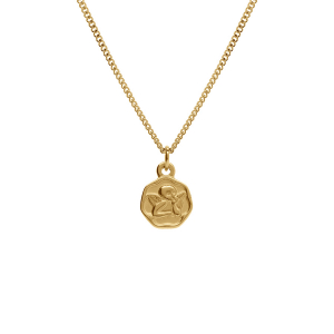 COLLIER ACIER DORÉ PENDENTIF FORME CACHET ANGE 10MM 40+5CM
