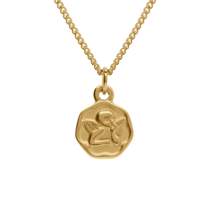 COLLIER ACIER DORÉ PENDENTIF FORME CACHET ANGE 10MM 40+5CM