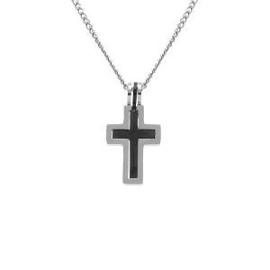 COLLIER ACIER PENDENTIF CROIX 20 x 13MM  50+5CM
