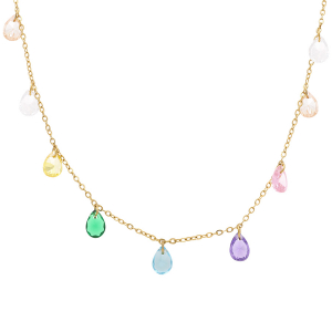 COLLIER ACIER DORÉ PAMPILLES GOUTTE OXYDE MULTI COULEURS 41+5CM
