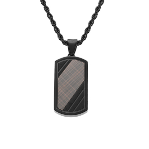 COLLIER ACIER ET PVD NOIR AVEC PENDENTIF RECTANGUALIRE 33*18MM 50+5CM