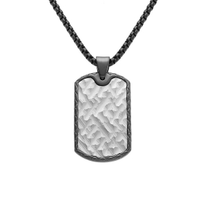 COLLIER ACIER ET PVD NOIR AVEC PENDENTIF RECTANGUALIRE 35*20MM MOTIF 50+5CM