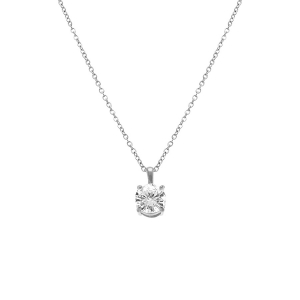 COLLIER ACIER PENDENTIF OXYDE ROND 0.80 BLANC SERTI  GRIFFES 38+5CM