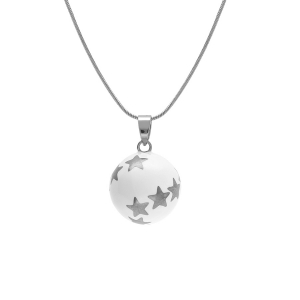 COLLIER ACIER  BOLA DE GROSSESSE ROND 21MM RÉSINE BLANCHE ET ETOILE  90+20CM