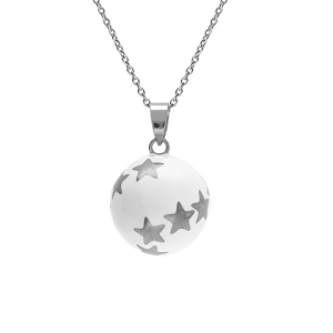 COLLIER ACIER  BOLA DE GROSSESSE ROND 21MM RÉSINE BLANCHE ET ETOILE  90+20CM