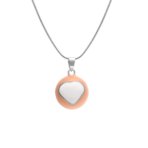 COLLIER ACIER  BOLA DE GROSSESSE ROND 21MM RÉSINE ROSE ET COEUR BLANC  90+20CM